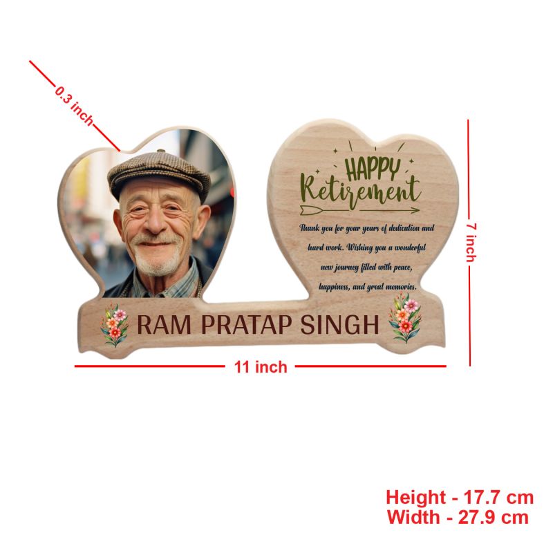 Personalized Happy Retirement Double Heart Wooden Plaque | Custom Photo & Name  Meaningful Retirement Gift for Teachers, Doctors, and Colleagues, Men & Women  Desktop Wood Decor for Home or Office